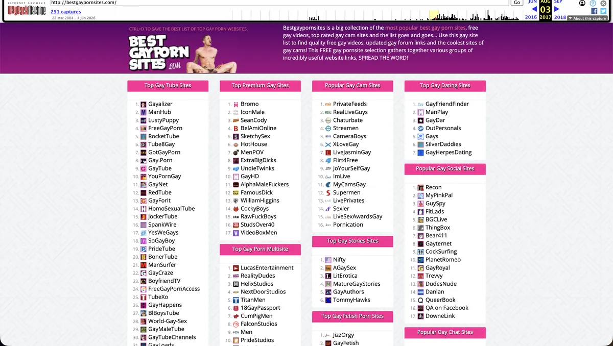 BestGayPornSites.com first snapshot on the Wayback Machine, 2017